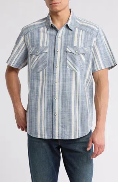 Lucky Brand Plaid Snap-up Western Work Shirt In Blue Stripe