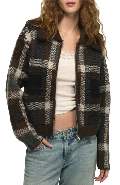 Lucky Brand Plaid Sweater Bomber Jacket In Black