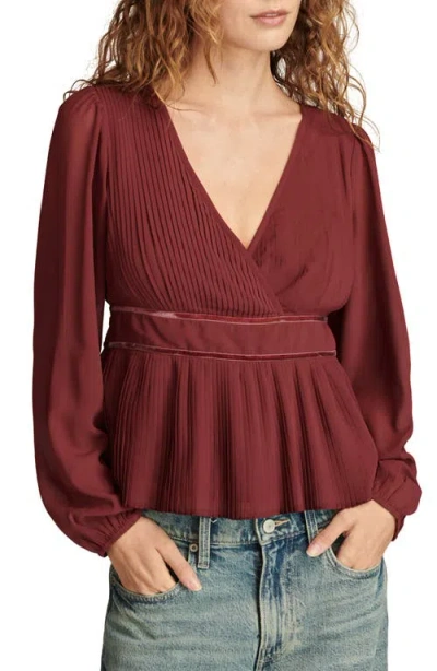 Lucky Brand Pleated Peplum Top In Burgundy