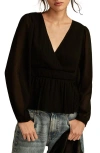 Lucky Brand Pleated Peplum Top In Caviar