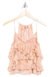 Lucky Brand Plissé Tiered Ruffle Chiffon Tank In Brown