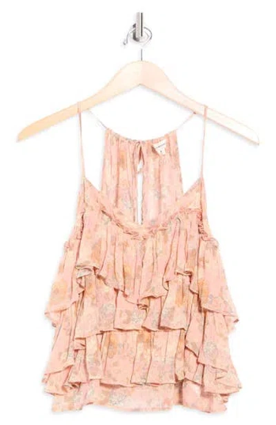 Lucky Brand Plissé Tiered Ruffle Chiffon Tank In Brown