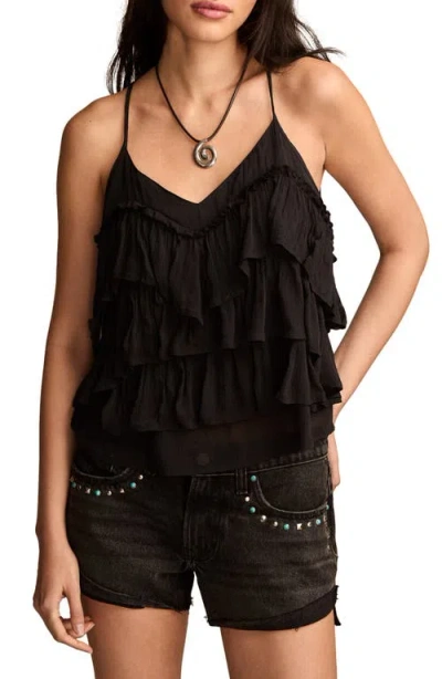 Lucky Brand Women's Chiffon V-neck Tiered Ruffle Top In Jet Black