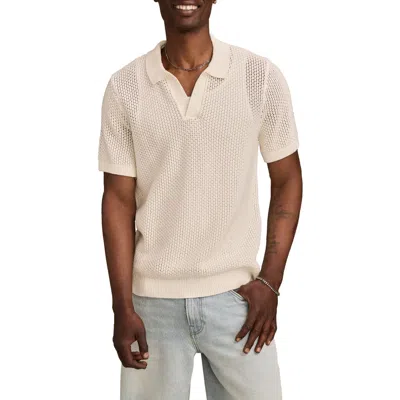 Lucky Brand Pointelle Cotton Johnny Collar Polo Sweater In White
