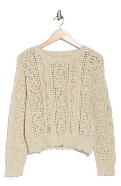 Lucky Brand Pointelle Cotton Sweater In Oatmeal