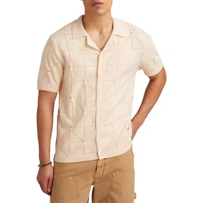 Lucky Brand Pointelle Short Sleeve Button-up Sweater In Whitecap Gray