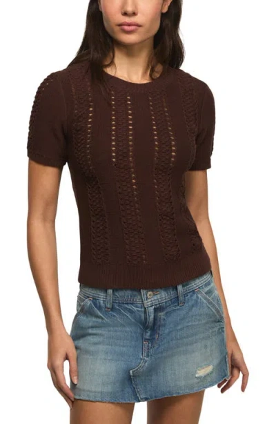 Lucky Brand Pointelle Short Sleeve Sweater In Brown