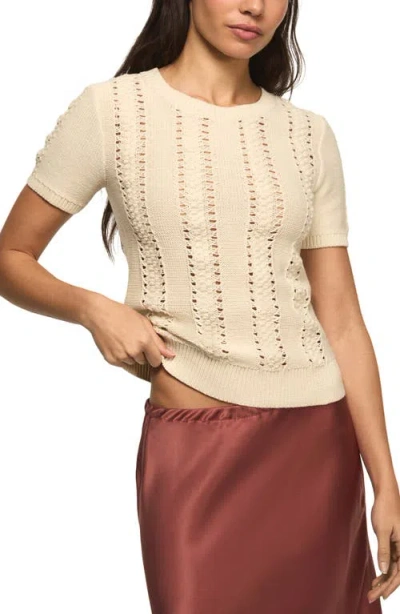 Lucky Brand Pointelle Short Sleeve Sweater In Neutral
