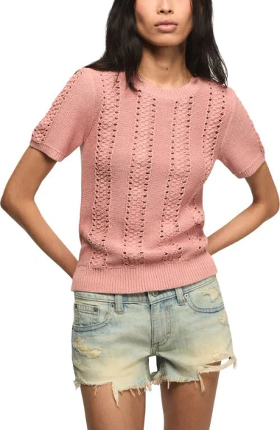 Lucky Brand Pointelle Short Sleeve Sweater In Pink