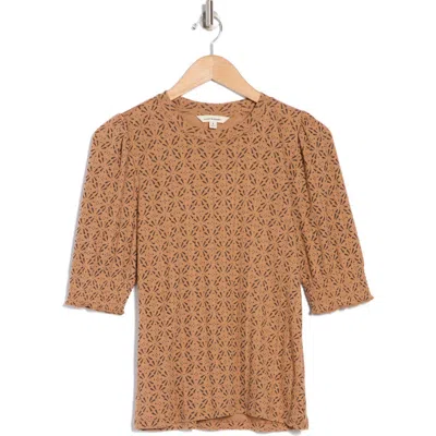 Lucky Brand Pointelle Short Sleeve Top In Argan Oil Multi