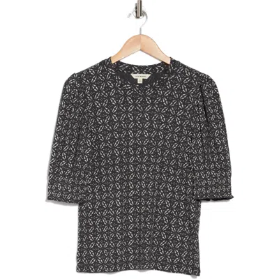 Lucky Brand Pointelle Short Sleeve Top In Black Multi
