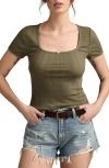 Lucky Brand Pointelle Square Neck Top In Green