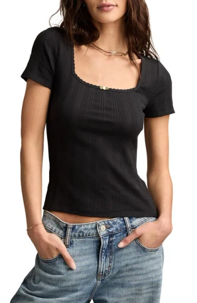 Lucky Brand Pointelle Square Neck Top In Black