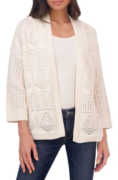 Lucky Brand Pointelle Stitch Open Cardigan In Neutral