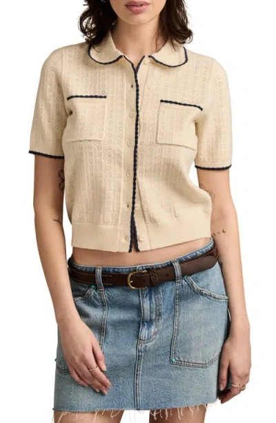 Lucky Brand Pointelle Trim Cardigan In Gray