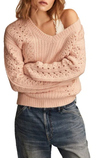 Lucky Brand Pointelle V-neck Sweater In Rose Smoke