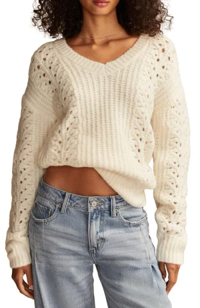 Lucky Brand Pointelle V-neck Sweater In White