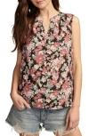 Lucky Brand Popover Gauze Sleeveless Top In Black Multi