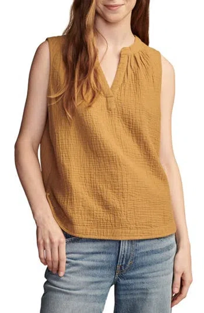 Lucky Brand Popover Gauze Sleeveless Top In Dull Gold