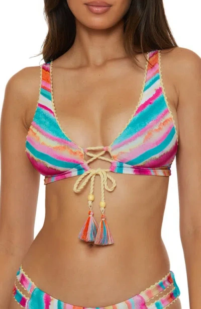 Lucky Brand Porto Covo Lace-up Bikini Top In Multi