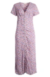 Lucky Brand Print Button Front Midi Dress In Lavender Multi
