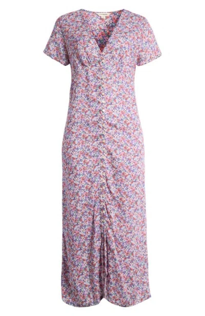 Lucky Brand Print Button Front Midi Dress In Lavender Multi