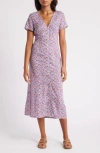Lucky Brand Print Button Front Midi Dress In Lavender Multi