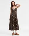 Lucky Brand Print Mix Button Through Midi Dress In Brown