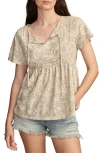 Lucky Brand Print Pintuck Knit Top