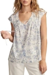 Lucky Brand Print Ruched Top In Blue Toile