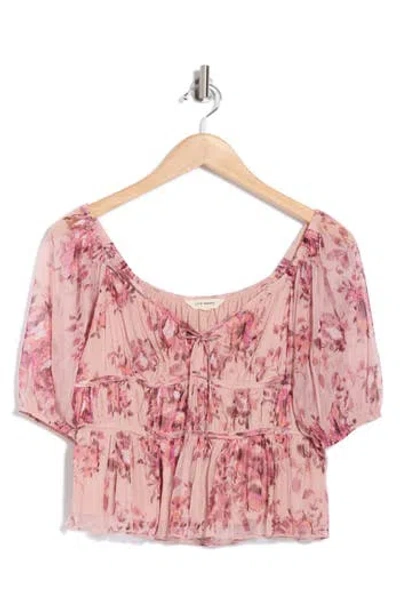 Lucky Brand Print Smocked Mesh Top