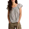 Lucky Brand Print Smocked Square Neck Cotton Peasant Top In Multi