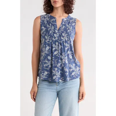 Lucky Brand Print Smocked Tank In Blue