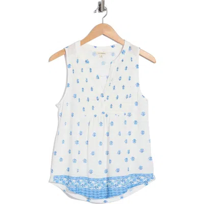 Lucky Brand Print Smocked Tank In White
