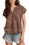 LUCKY BRAND PRINT SMOCKED TOP