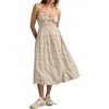 Lucky Brand Print Smocked Waist Midi Dress In Cream Multi
