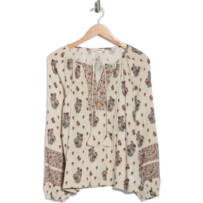 Lucky Brand Print Split Neck Top In Neutral