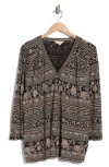 Lucky Brand Printed Long Sleeve Tunic Top In Brown