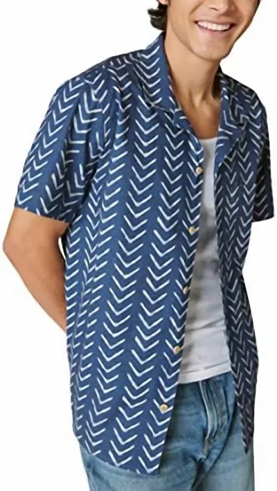 Lucky Brand Printed Short Sleeve Camp Collar Shirt In Indigo Stripe In Blue
