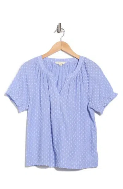 Lucky Brand Puff Short Sleeve Cotton Top In Blue