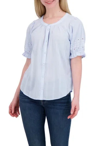 Lucky Brand Puff Sleeve Button-up Shirt In Blue