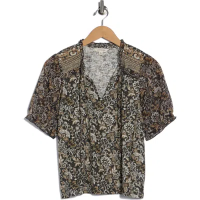 Lucky Brand Puff Sleeve Top In Black