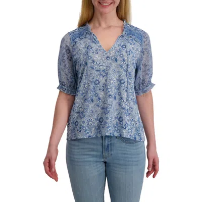 Lucky Brand Puff Sleeve Top In Blue
