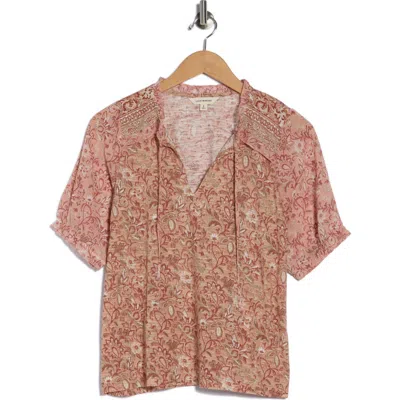 Lucky Brand Puff Sleeve Top In Pink
