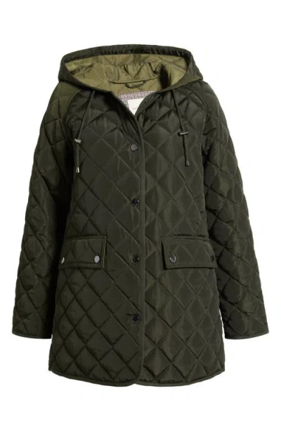 Lucky Brand Quilted A-lined Hooded Coat In Deep Forest