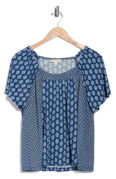 Lucky Brand Raglan Flutter Sleeve Top In Blue