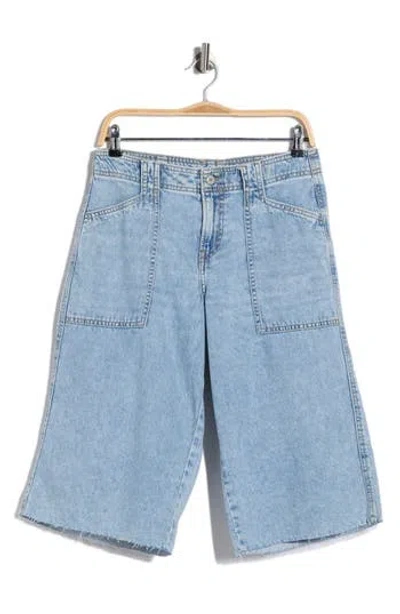 Lucky Brand Raw Hem Denim Culottes In Blue