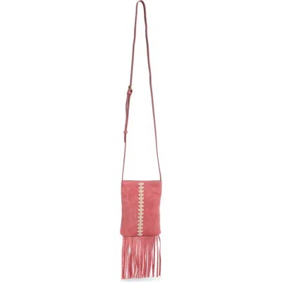 Lucky Brand Rayy Fringe Leather Crossbody Bag In Mauvewood Soft Cow Suede