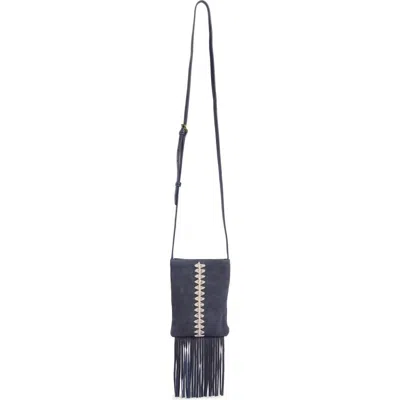 Lucky Brand Rayy Fringe Leather Crossbody Bag In Midnight Blue Soft Cow Suede