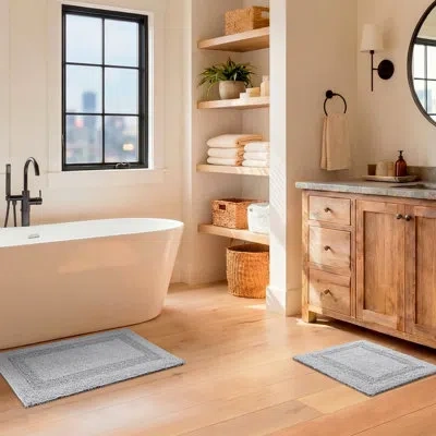 Lucky Brand Renee Reversible Bath Rug Set In Harbor Mist Grey